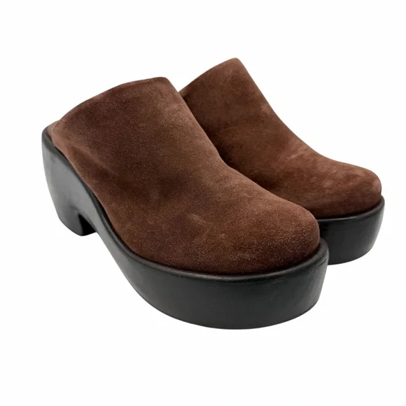 NEW Everlane Dark Umber Brown Suede Wooden Puffa Platform Clog 7 - Picture 4 of 16